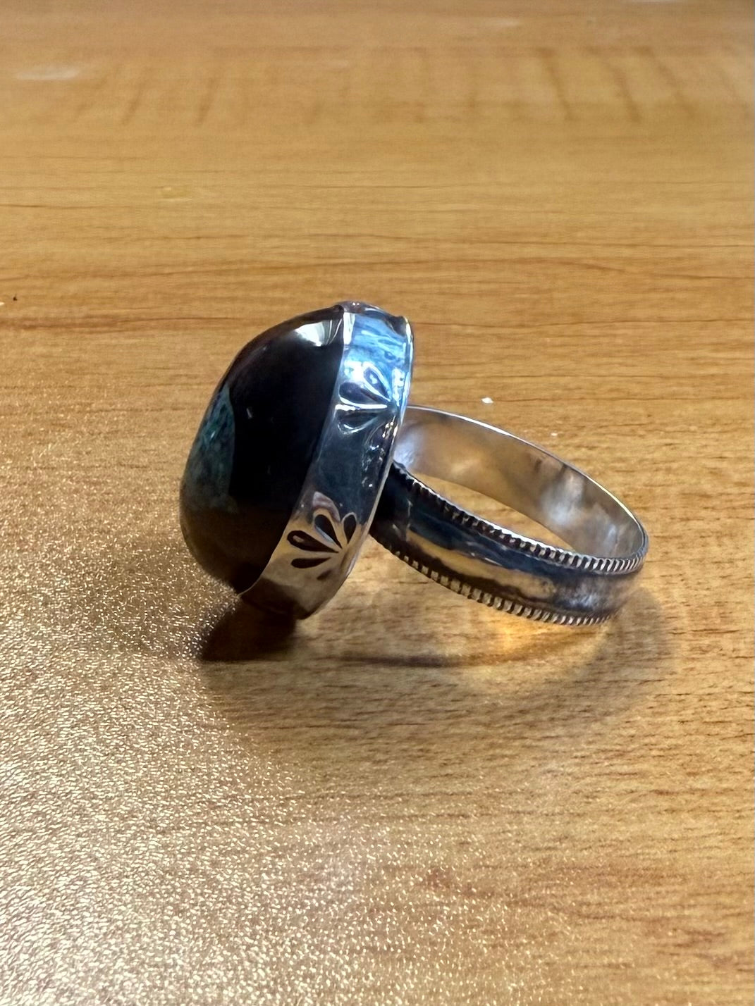 Sterling Silver, Mahogany Obsidian with Turquoise Inlay Ring