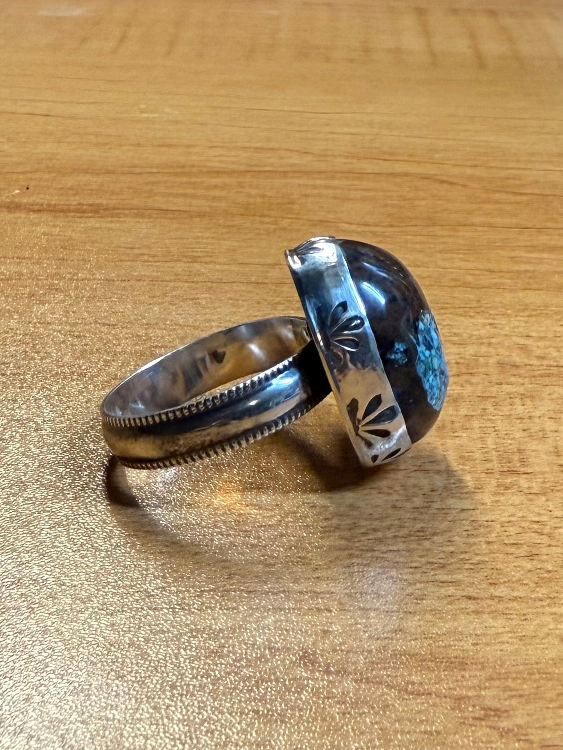 Sterling Silver, Mahogany Obsidian with Turquoise Inlay Ring