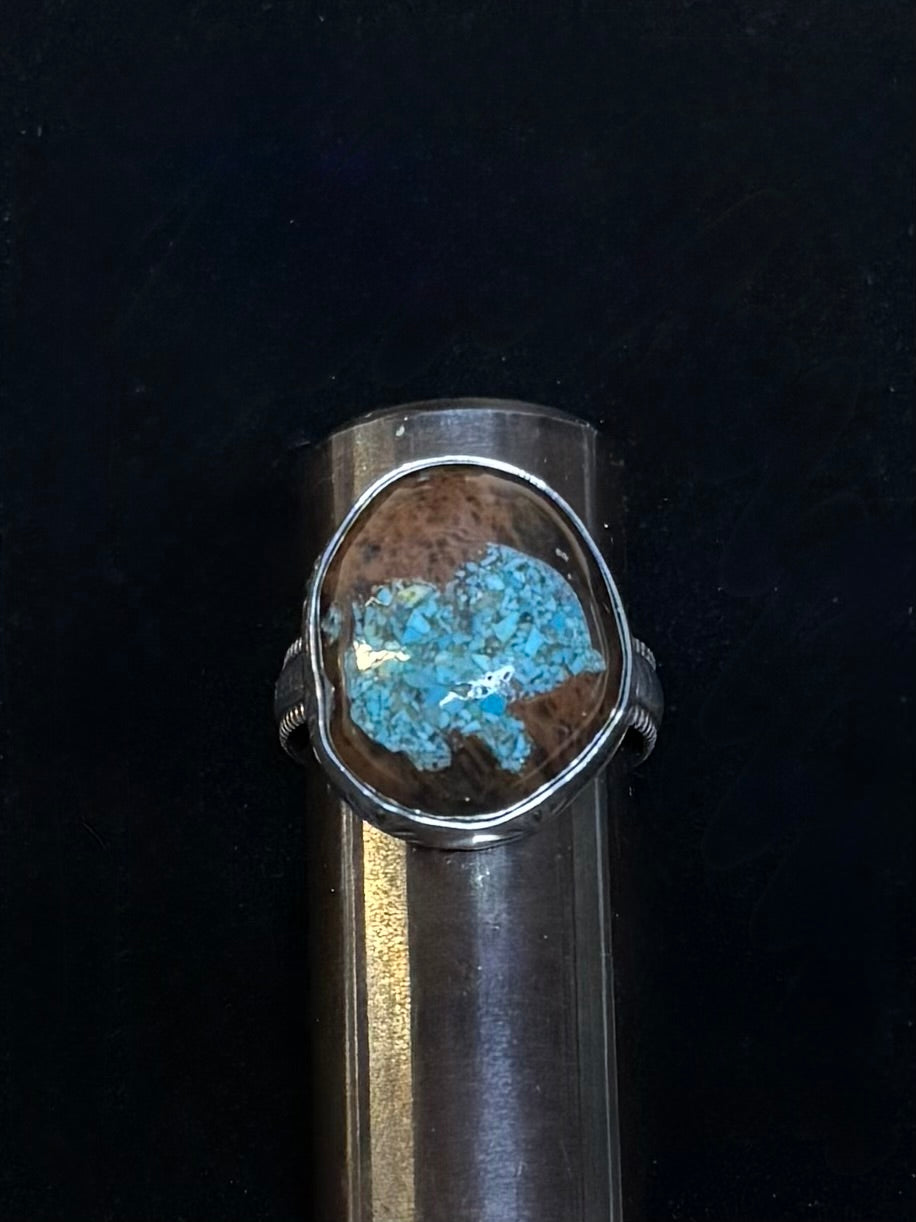Sterling Silver, Mahogany Obsidian with Turquoise Inlay Ring