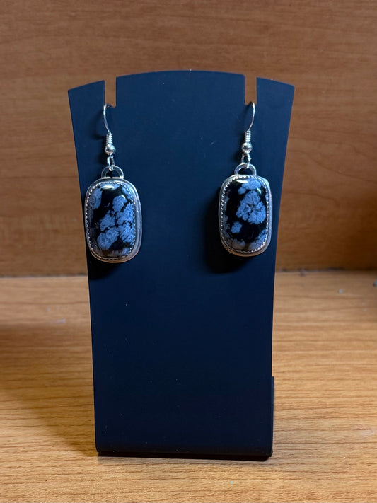 Sterling Silver, Snowflake Obsidian Earrings
