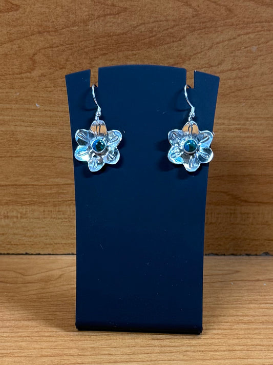Hanging Sterling silver, Chrysocolla, Flower Earrings